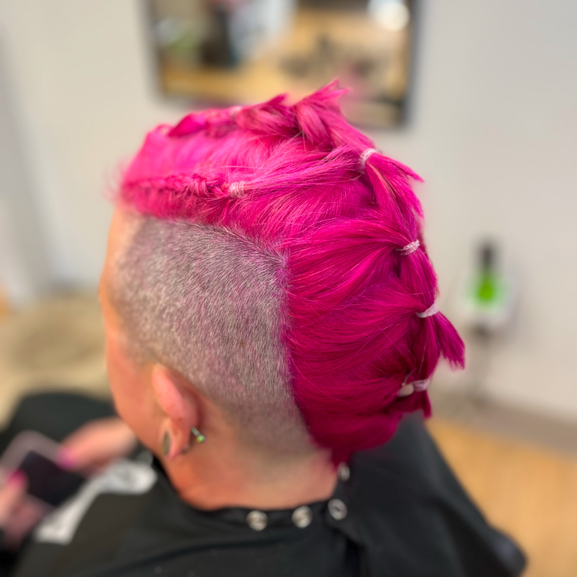 pink hair mohawk braided